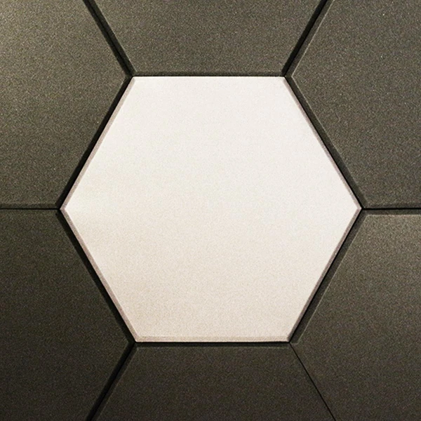 Hexagon Acoustic Panel -  12", 1 inch, Square, Matte White, Core Whispertone/703, Impaling Clips