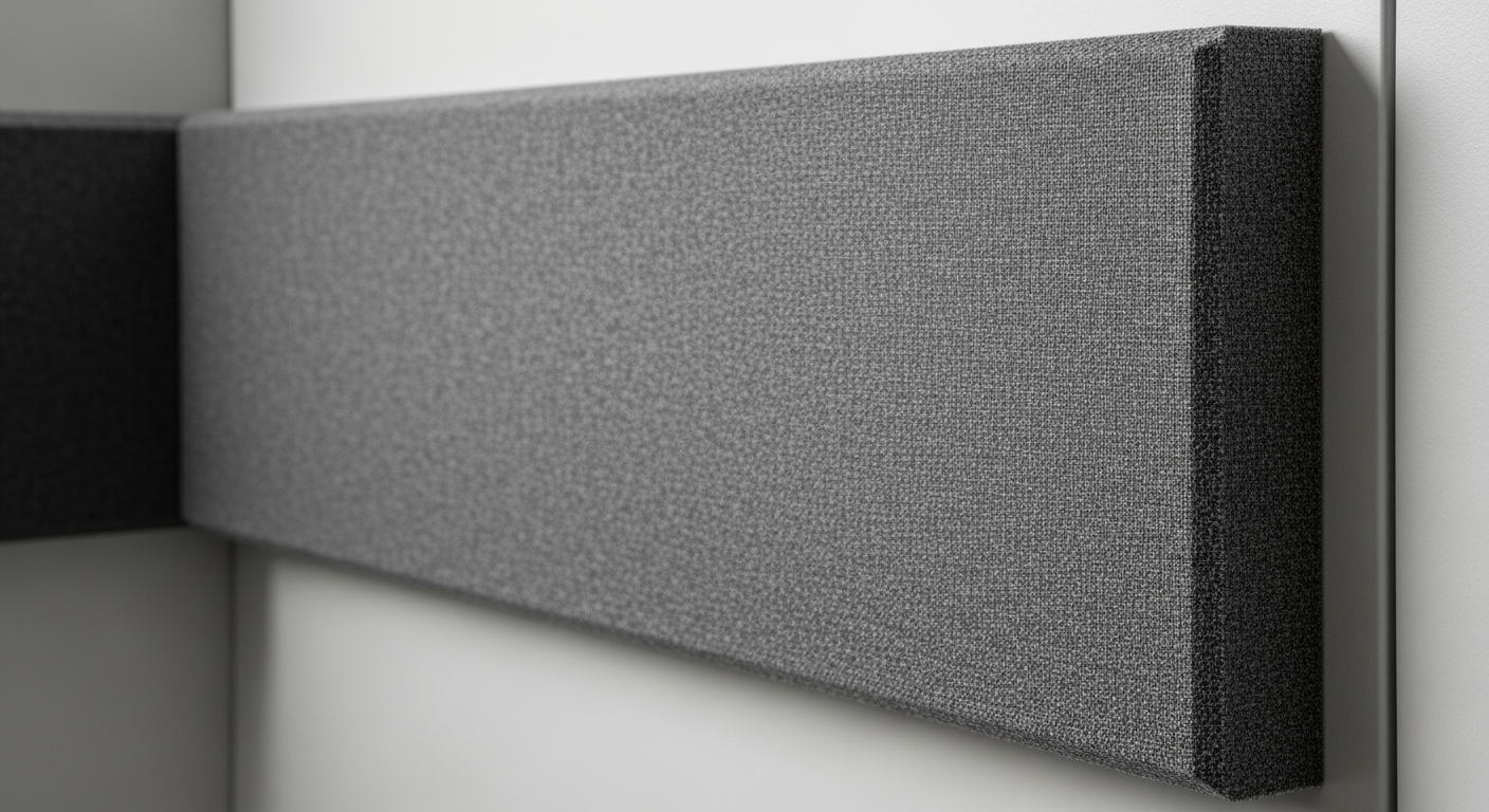 Acoustic panel mounted on a booth wall