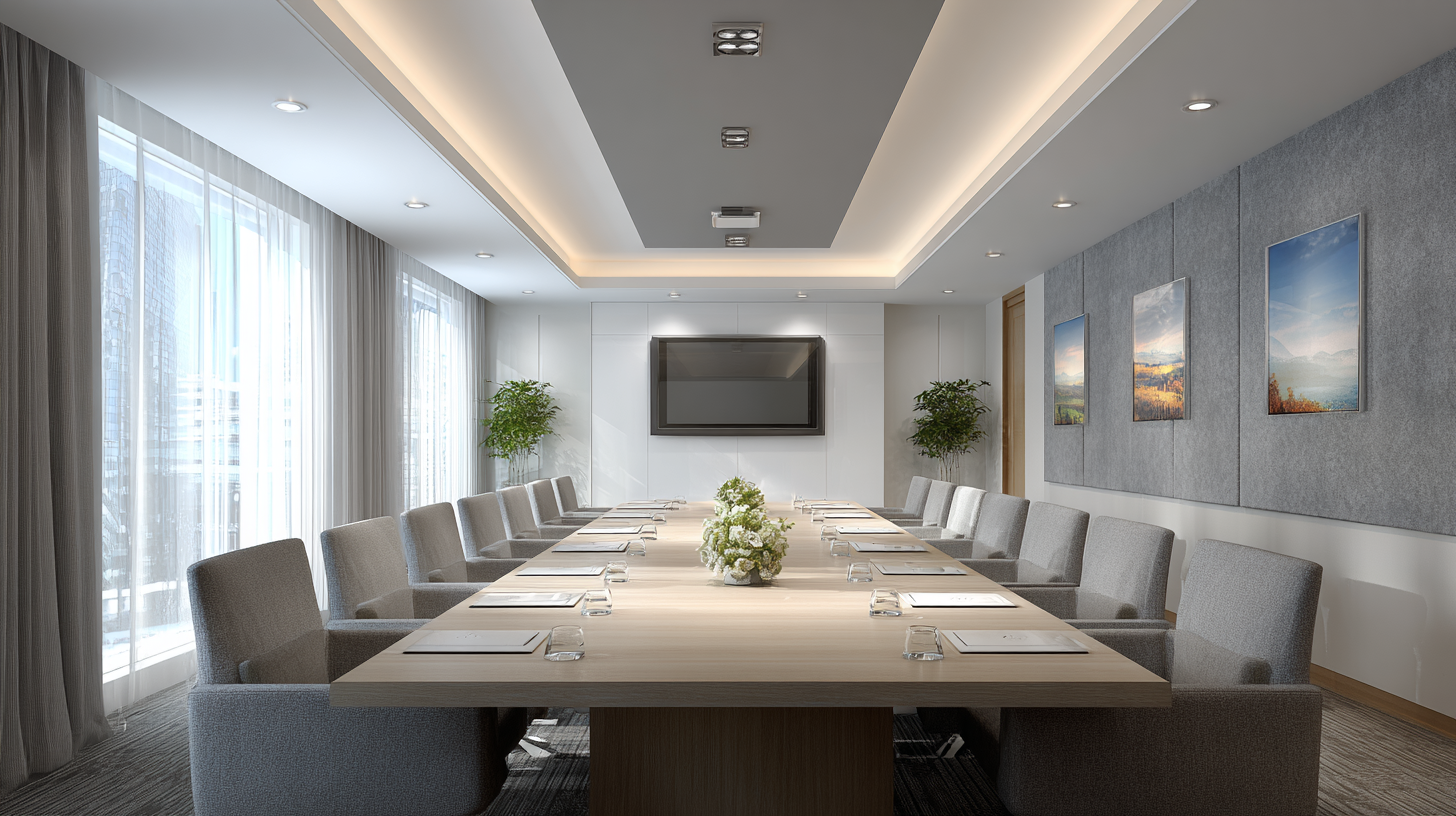 Conference room with fabric-wrapped acoustic wall panels