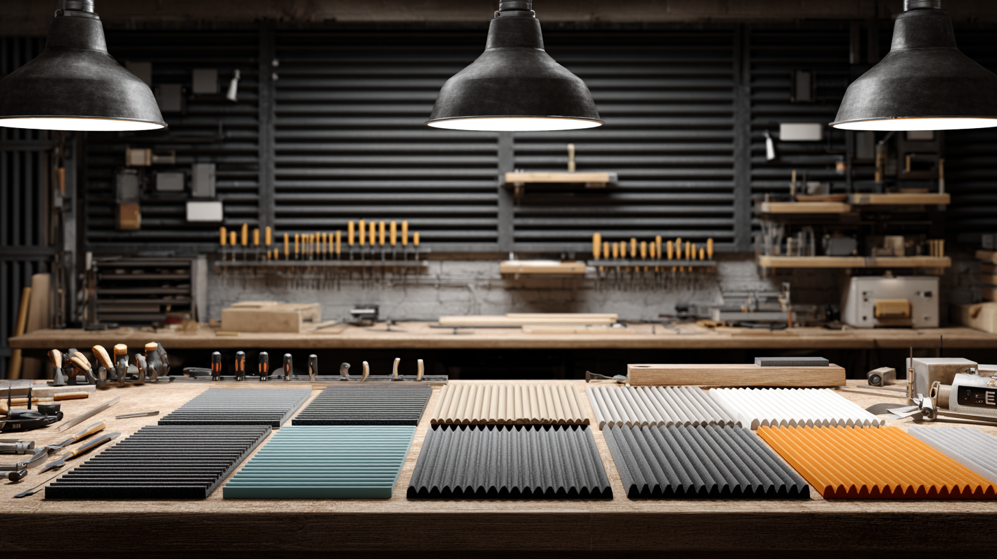 Workbench with different types of acoustic wall panels