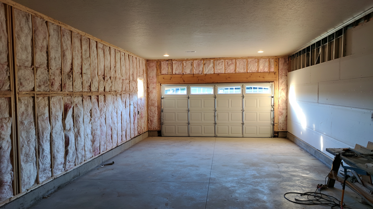 Garage interior with insulated walls and a sectional garage door