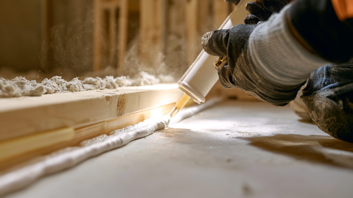 Applying acoustical sealant along the sill plate at the garage slab