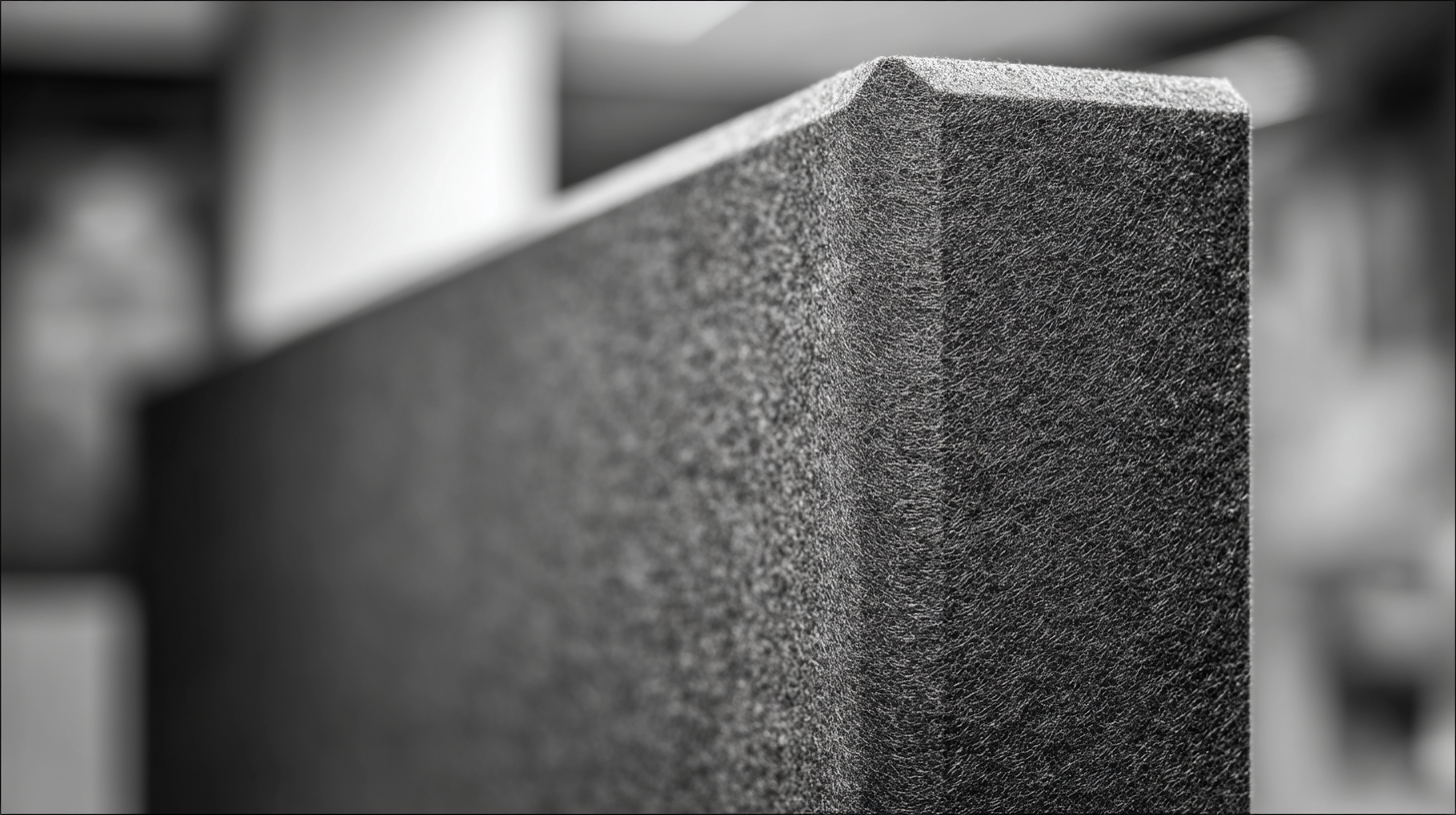 Fabric-wrapped fiberglass acoustic panel close-up