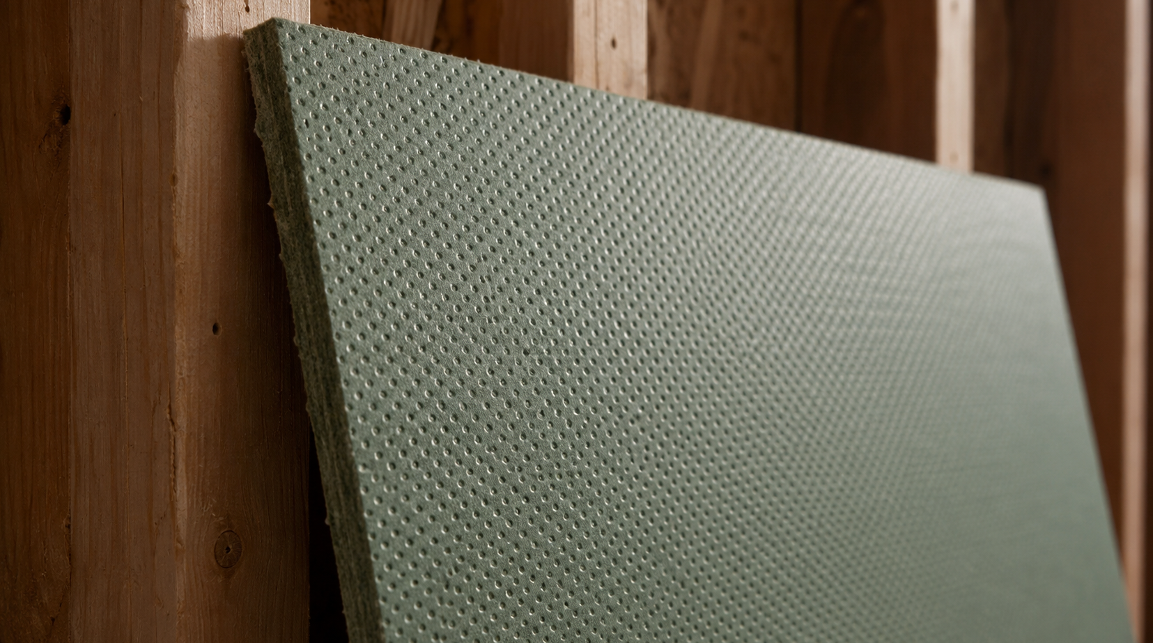 SONOpan panel with embossed surface leaning against wall studs