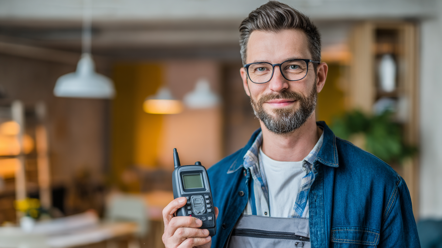 Acoustic engineer holding a sound level meter in a residential interior