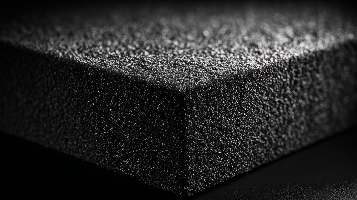 Close-up of open-cell acoustic foam panel showing porous surface texture