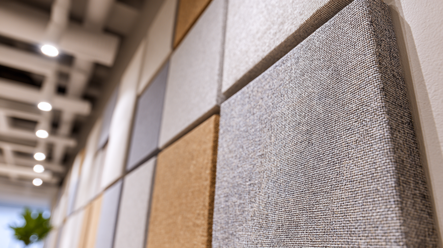 Close-up of fabric-wrapped acoustic wall panels