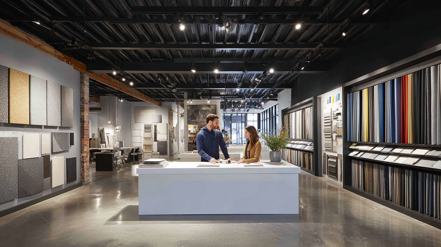 Acoustic panels showroom with wall-mounted panel displays