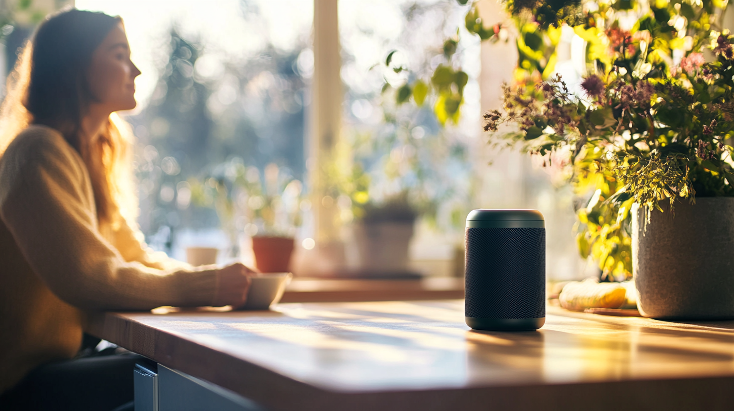 Mono Bluetooth speaker playing on a kitchen table
