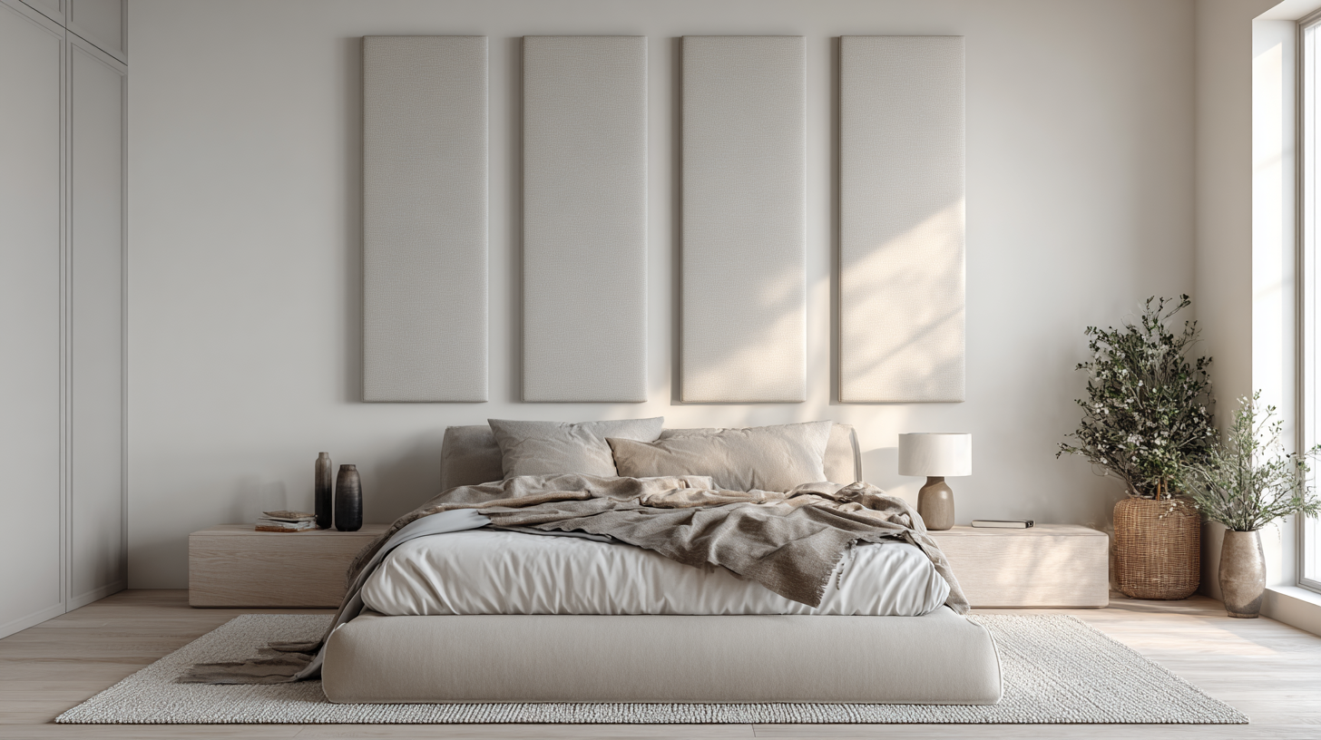 Bedroom with acoustic panels mounted above the bed