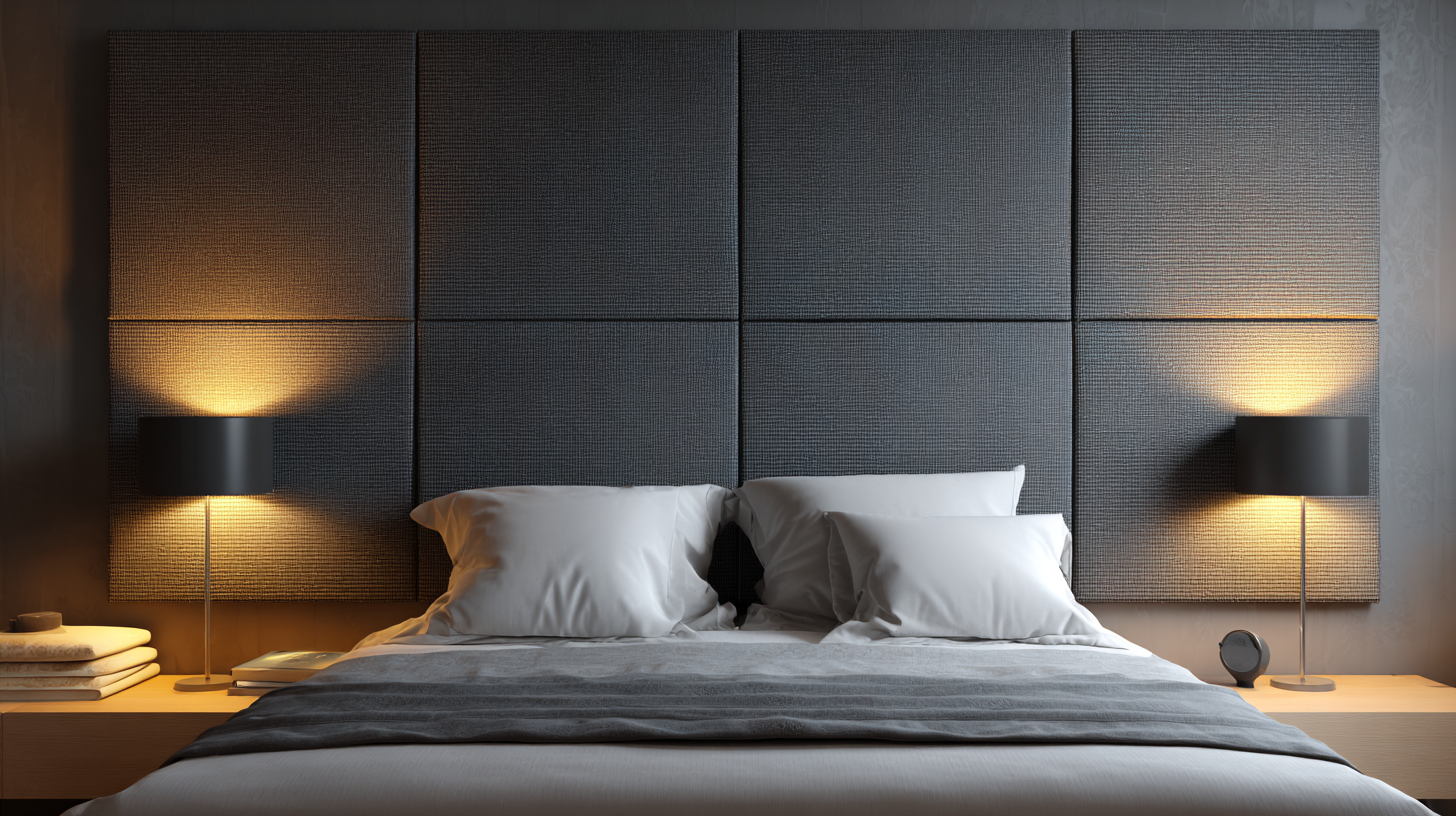 Headboard wall covered with acoustic panels