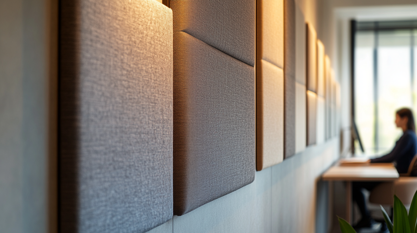 Row of fabric-wrapped acoustic panels mounted at seated speech height in an office